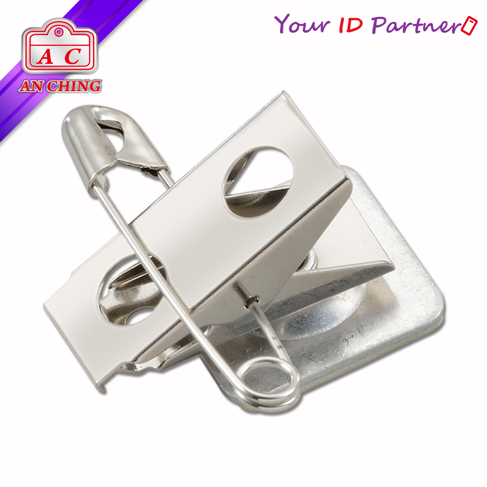 Spring Metal Badge Clip w/ Square Aluminum Pad and Safety Pin